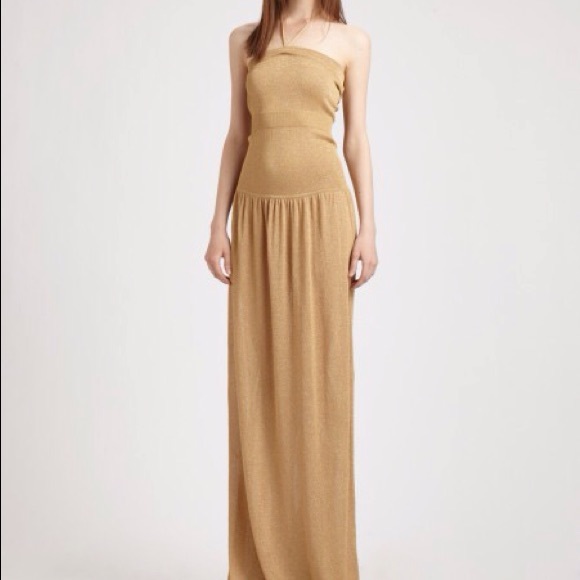 BCBG MAXI DRESS GOLD METALLIC SWEATER KNIT HALTER - Picture 3 of 5